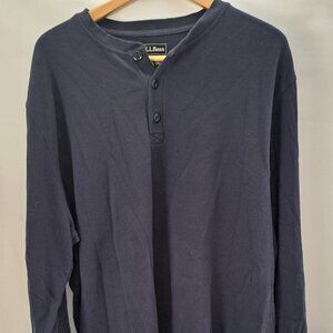LL Bean Men's Men's Mini-Waffle Henley, Long-Sleeve Traditional Fit XXL 2XL Blue